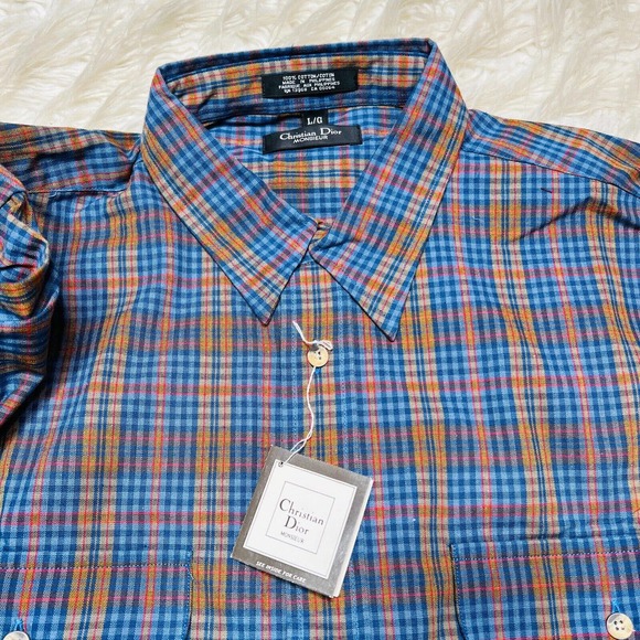 VINTAGE CHRISTIAN DIOR MONSIEUR MENS DRESS SHIRT SIZE LARGE BUTTON DOWN PLAID - Picture 3 of 6